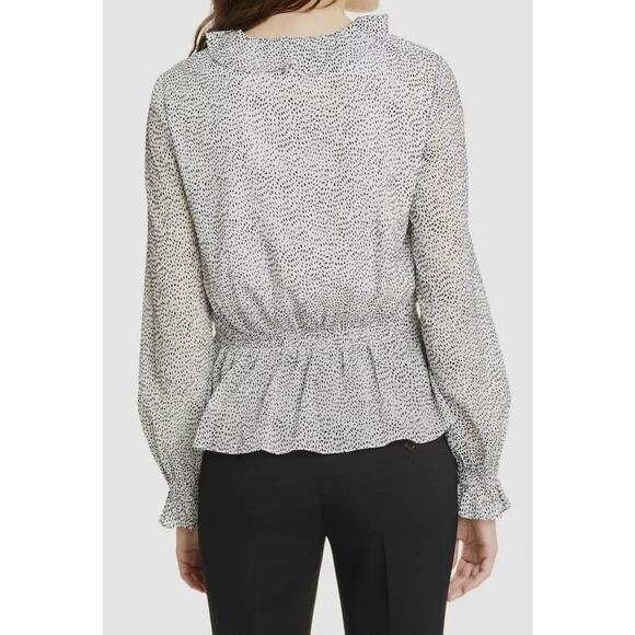 TED BAKER Alyanna Lace Up Ruffle Front Textured Long Sleeve Blouse Top Sz 4 - Picture 2 of 9